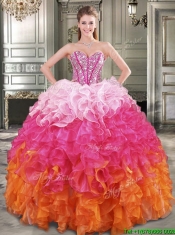 New Arrivals Rainbow Detachable Quinceanera Dresses with Beading and Ruffles