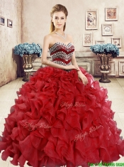 New Style Organza Red Sweet 16 Dress with Beading and Ruffles