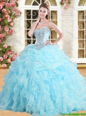 Perfect Applique and Ruffled Quinceanera Dress in Baby Blue