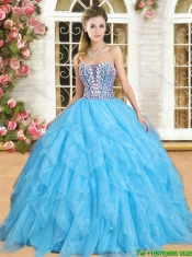 Perfect Beaded and Ruffled Aqua Blue Sweet 16 Dress in Organza