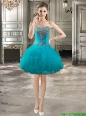 Perfect Beaded and Ruffled Detachable Quinceanera Dresses in Teal