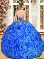 Perfect Beaded and Ruffled Organza Quinceanera Dress in Royal Blue