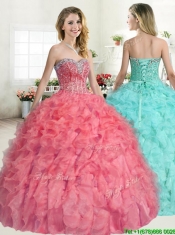 Perfect Beaded and Ruffled Quinceanera Dress in Coral Red