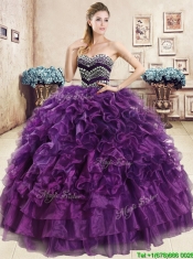 Perfect Big Puffy Navy Blue Quinceanera Dress with Beading and Ruffles