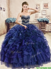 Perfect Big Puffy Navy Blue Quinceanera Dress with Beading and Ruffles