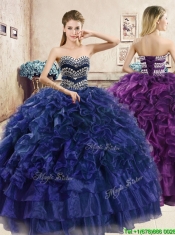 Perfect Big Puffy Navy Blue Quinceanera Dress with Beading and Ruffles