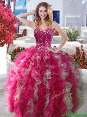 Perfect Big Puffy Organza Detachable Quinceanera Dresses with Beading and Ruffles