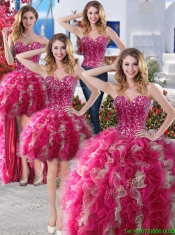 Perfect Big Puffy Organza Detachable Quinceanera Dresses with Beading and Ruffles