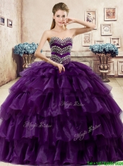 Perfect Big Puffy Organza Quinceanera Dress with Beading and Ruffled Layers