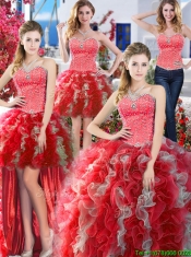 Popular Beaded and Ruffled Detachable Quinceanera Dresses in Red and Grey