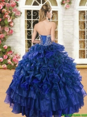 Popular Ruffled and Beaded Organza Quinceanera Dress in Burgundy
