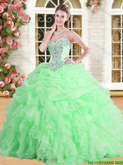 Pretty Applique and Ruffled Quinceanera Dress in Spring Green for Spring