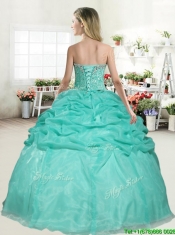 Romantic Apple Green Sweet 16 Dress with Beading and Pick Ups