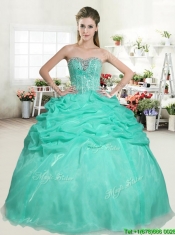 Romantic Apple Green Sweet 16 Dress with Beading and Pick Ups