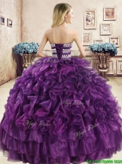 Romantic Beaded and Ruffled Organza Quinceanera Dress in Purple