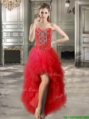 Romantic Tulle Red Detachable Sweet 16 Dresses with Beading and Ruffles
