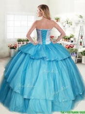 Sweet Beaded and Ruffled Layers Quinceanera Dress in Aqua Blue