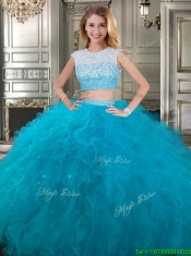 Two Piece Scoop Cap Sleeves Detachable Sweet 16 Dresses with Beading and Ruffles