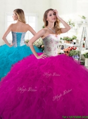 Unique Fuchsia Tulle Quinceanera Dress with Beading and Ruffles