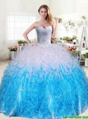 Unique Hot Pink and White Quinceanera Dress with Beading and Ruffles
