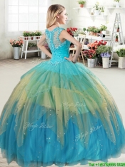 Unique Straps Beaded and Ruffled Layers Quinceanera Dress in Multi Color