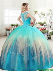 Unique Straps Rainbow Quinceanera Dress with Ruffled Layers and Beading