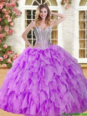 Visible Boning Beaded and Ruffled Quinceanera Dress in Eggplant Purple