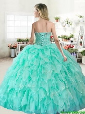 Visible Boning Beaded Bodice and Ruffled Quinceanera Dress in Apple Green