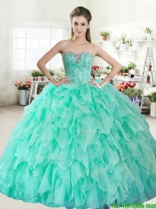 Visible Boning Beaded Bodice and Ruffled Quinceanera Dress in Apple Green