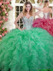 Visible Boning Beaded Bodice and Ruffled Quinceanera Dress in Green