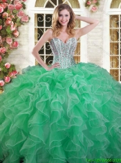 Visible Boning Beaded Bodice and Ruffled Quinceanera Dress in Green