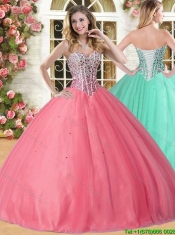 Wholesale Beaded Coral Red Sweet 16 Dress in Tulle for Spring