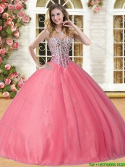 Wholesale Beaded Coral Red Sweet 16 Dress in Tulle for Spring