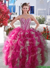 Wonderful Big Puffy Beaded and Ruffled Detachable Quinceanera Dresses in Organza