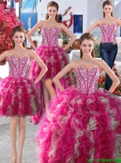 Wonderful Big Puffy Beaded and Ruffled Detachable Quinceanera Dresses in Organza