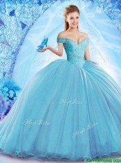 2017 Beautiful Beaded Bodice Organza Quinceanera Dress with Brush Train