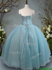 2017 Discount Big Puffy Aquamarine Strapless Quinceanera Gown with Beading