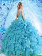 2017 Elegant Beaded and Ruffled Quinceanera Dress in Baby Blue