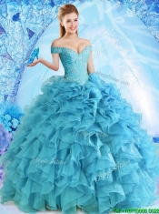 2017 Elegant Beaded and Ruffled Quinceanera Dress in Baby Blue