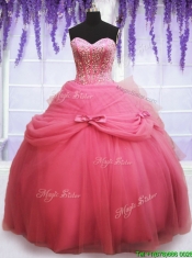 2017 Perfect Tulle Watermelon Red Quinceanera Dress with Beading and Bowknot