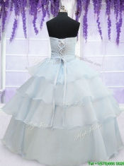 2017 Pretty Light Blue Organza Quinceanera Dress with Appliques and Ruffled Layers