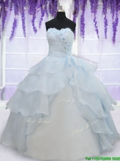 2017 Pretty Light Blue Organza Quinceanera Dress with Appliques and Ruffled Layers