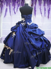 2017 Sweet Strapless Applique and Pick Ups Royal Blue Quinceanera Dress in Taffeta