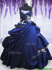 2017 Sweet Strapless Applique and Pick Ups Royal Blue Quinceanera Dress in Taffeta