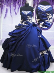 2017 Sweet Strapless Applique and Pick Ups Royal Blue Quinceanera Dress in Taffeta