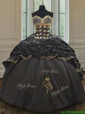 2017 Wonderful Bubble Embroideried and Beaded Black Quinceanera Dress in Taffeta