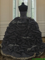 2017 Wonderful Bubble Embroideried and Beaded Black Quinceanera Dress in Taffeta