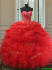 Elegant Visible Boning Bubble Quinceanera Dress with Beading and Ruffles