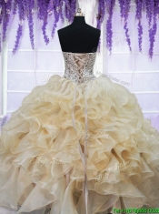 Pretty Visible Boning Beaded Ruffled Quinceanera Dress in Champagne