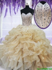 Pretty Visible Boning Beaded Ruffled Quinceanera Dress in Champagne